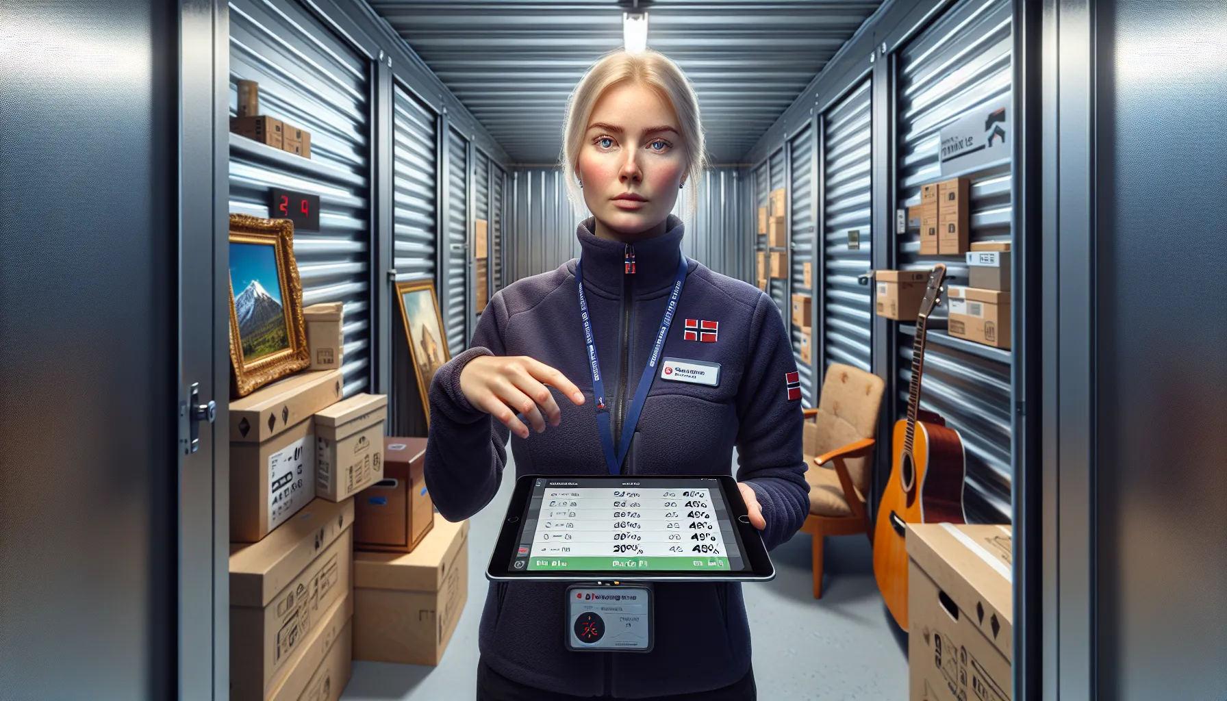 Facility manager shows unit sizes and features in an oslo storage facility.