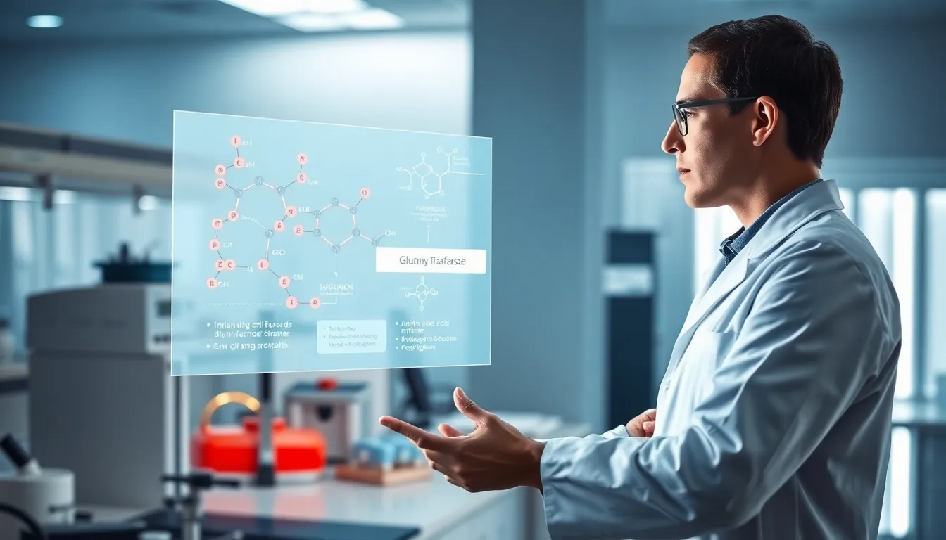 medical professional examining glutamyltransferase on a digital display.