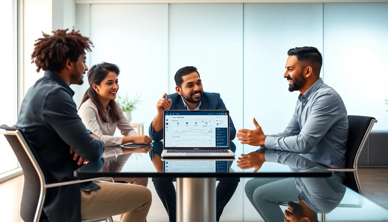 diverse professionals collaborating in a modern office setting.