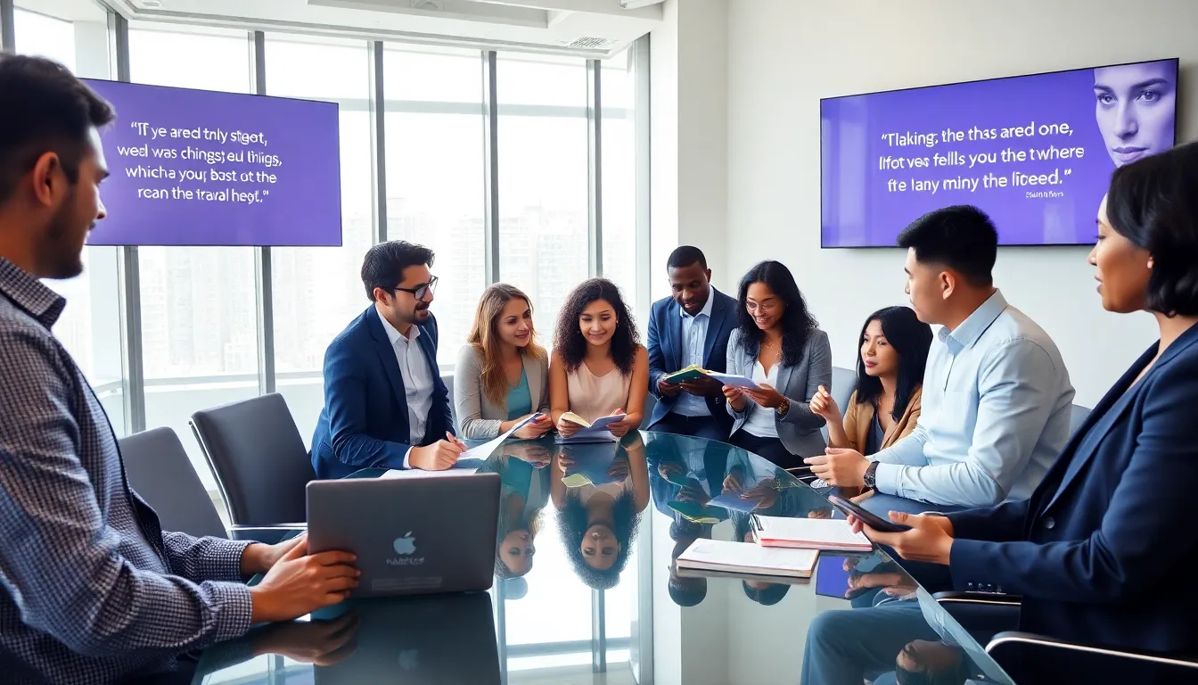 diverse professionals discussing short opinion pieces in a modern office.