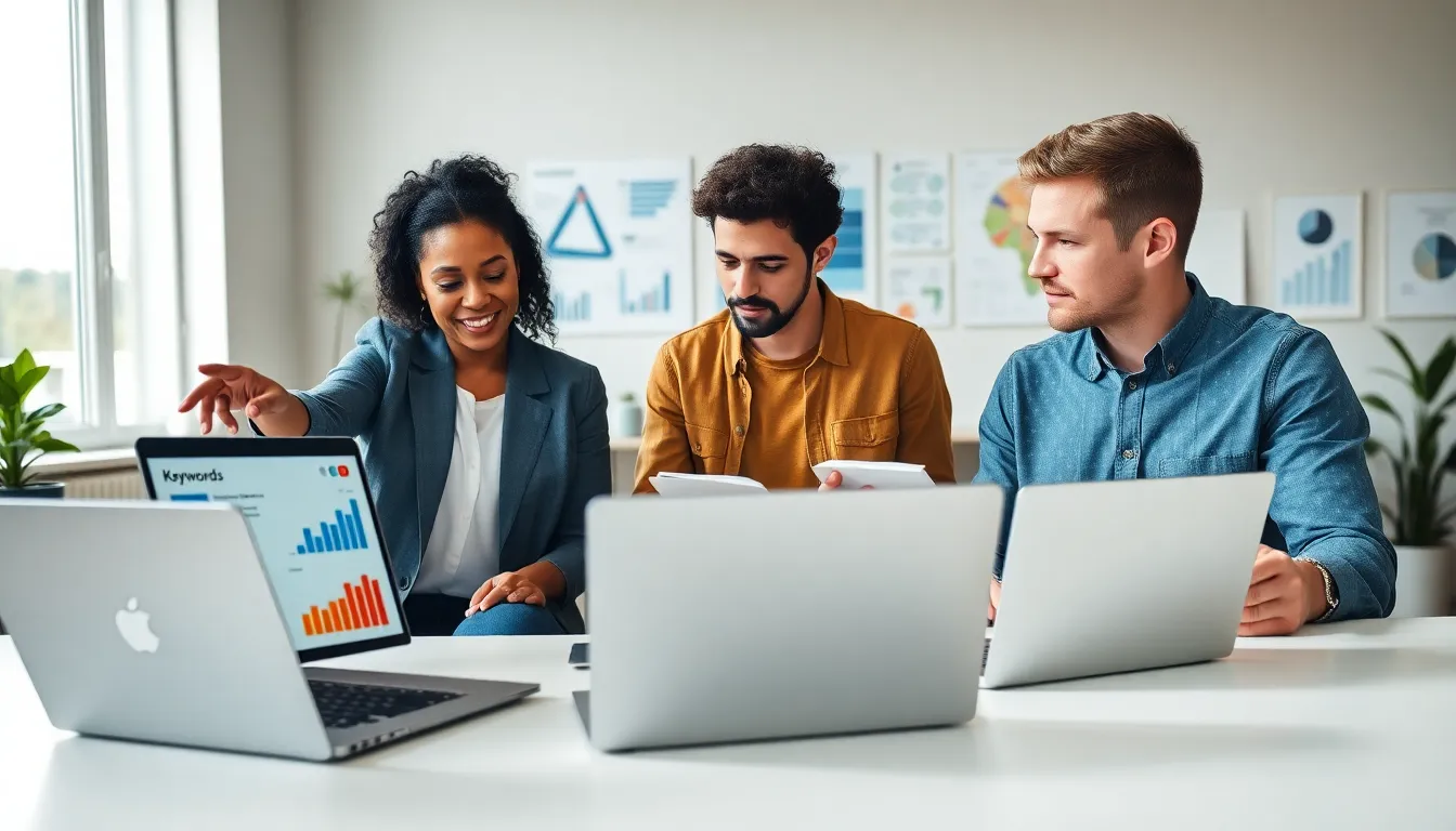 diverse team of SEO freelancers working in a modern office.