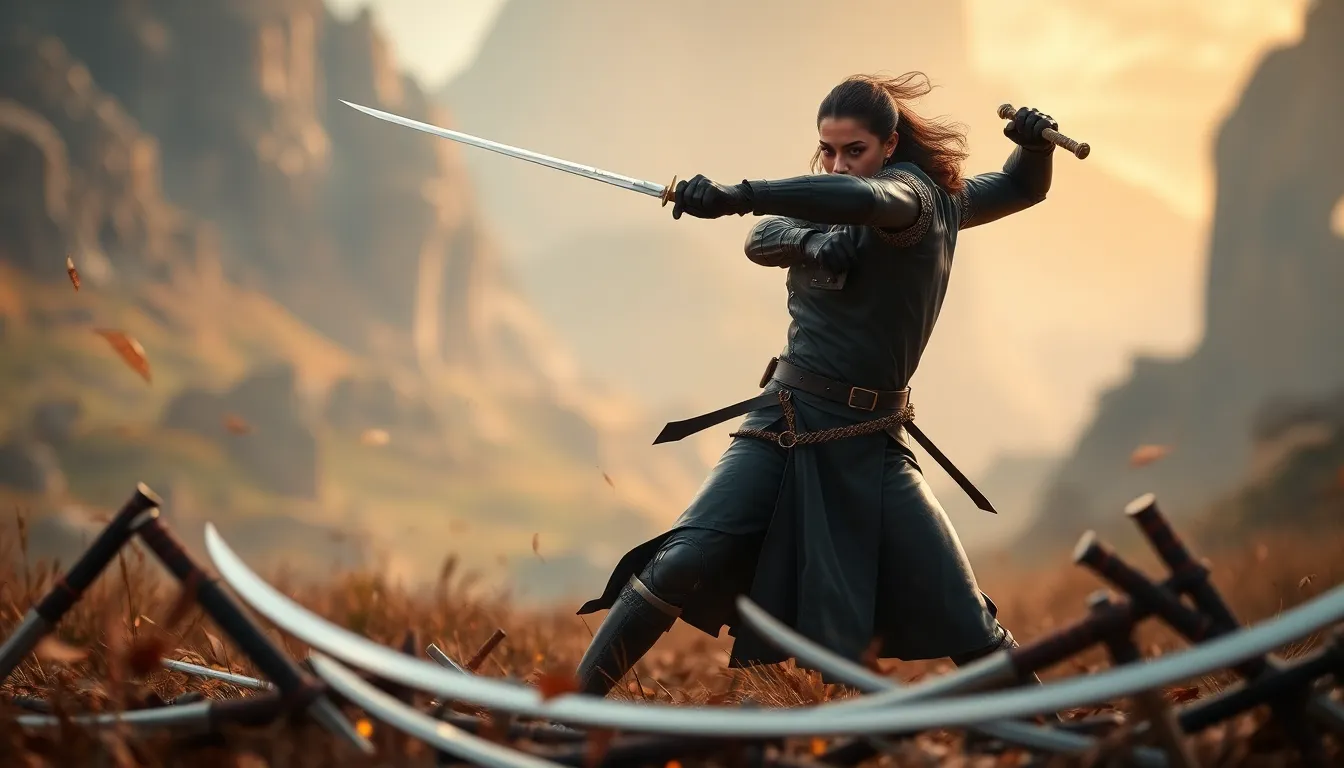 warrior wielding a rapier in an Elden Ring-inspired fantasy landscape.