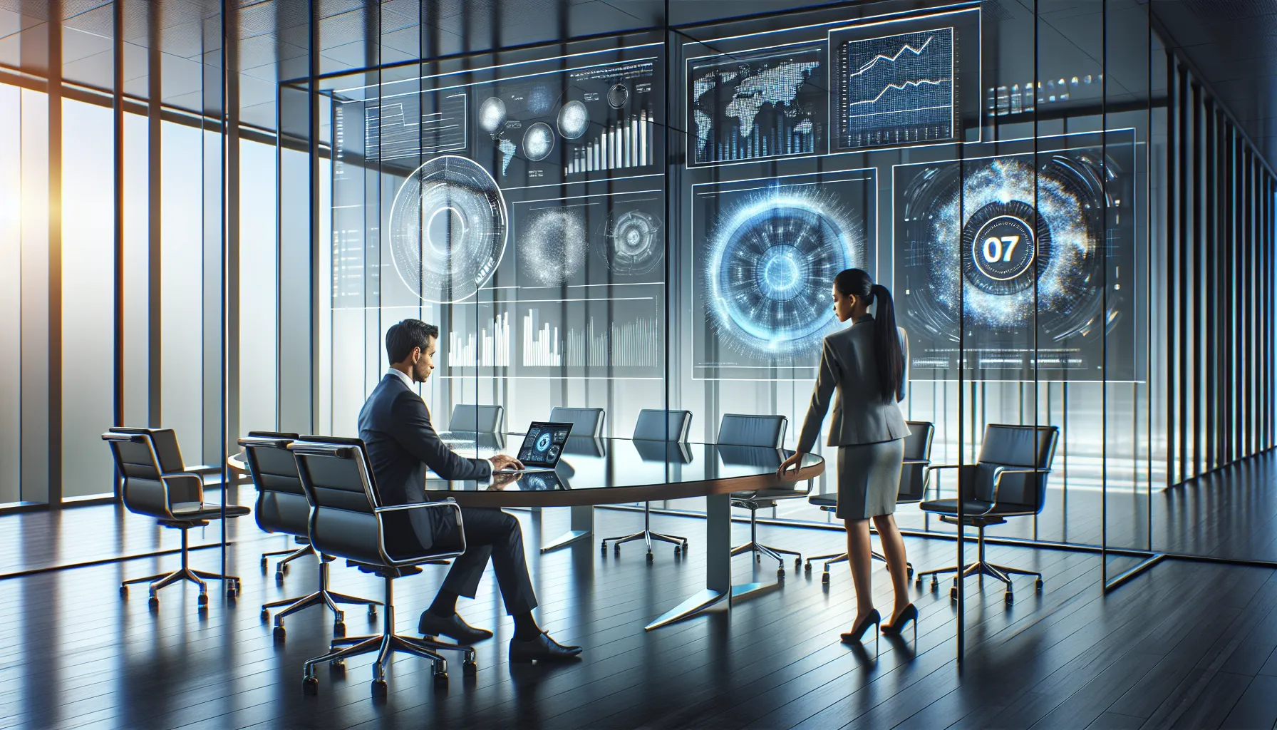 diverse team analyzing data in a modern office setting.