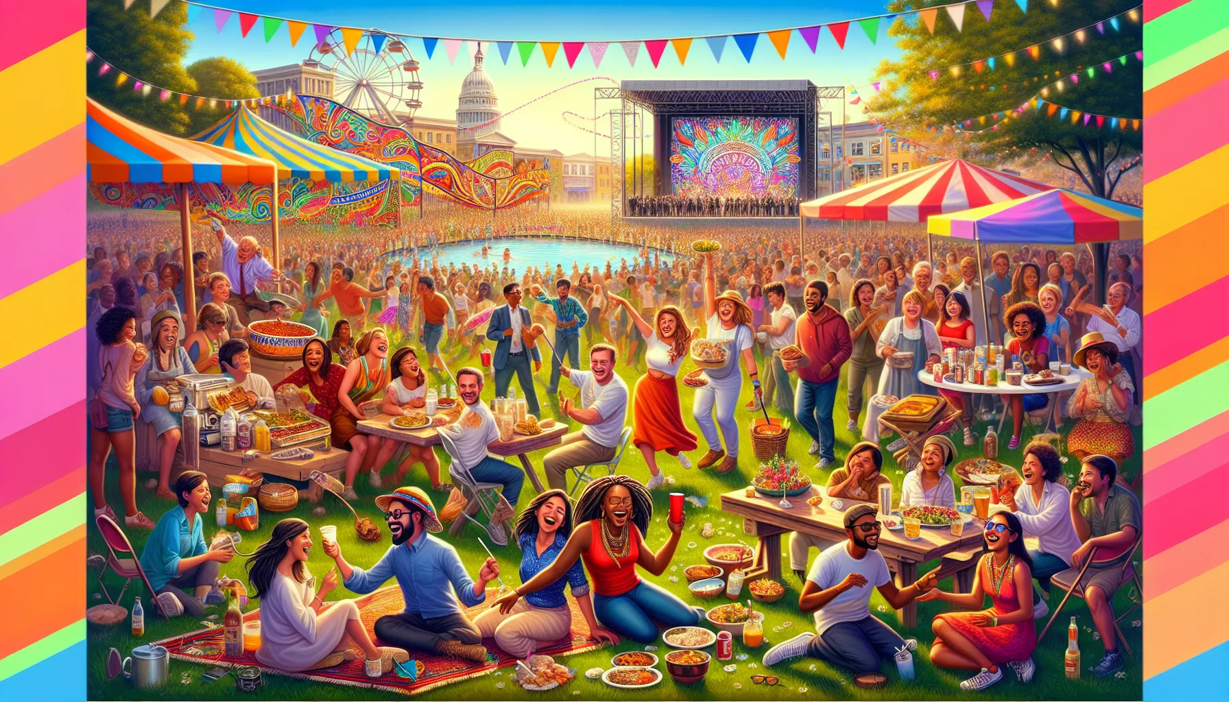 diverse community celebrating Addamymar with food, music, and art.