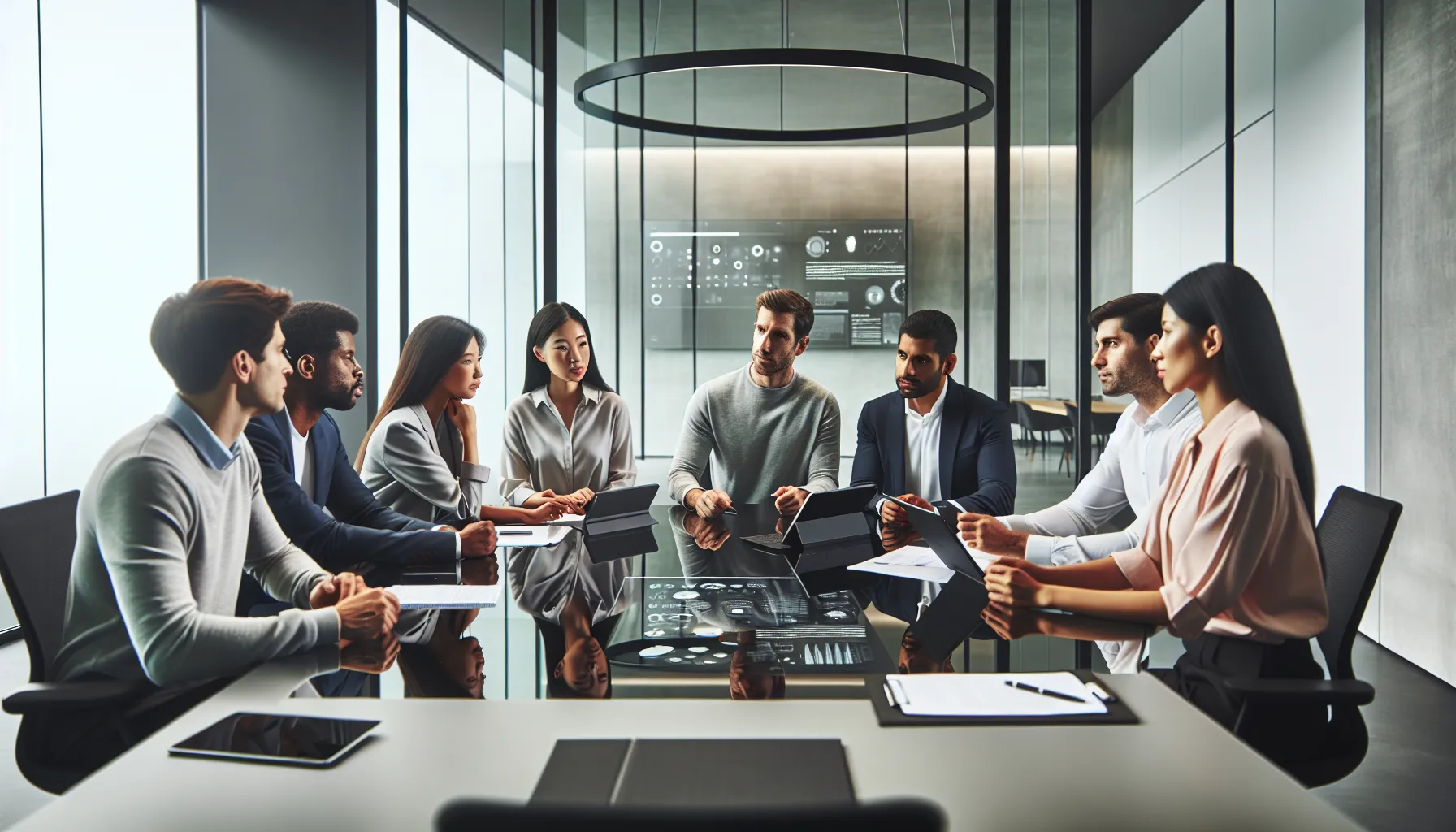 professionals discussing challenges related to ytqhjehblby in a modern office.