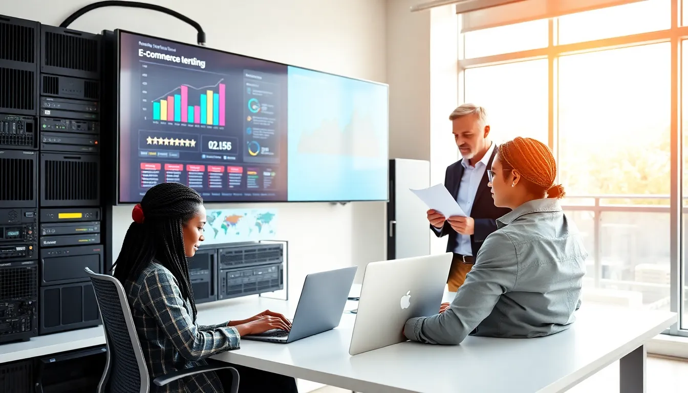 a diverse team collaborating on hardware solutions in a modern office.