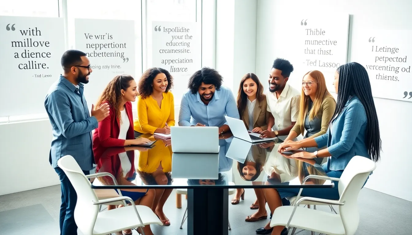 diverse team collaborating in a bright, modern office setting.