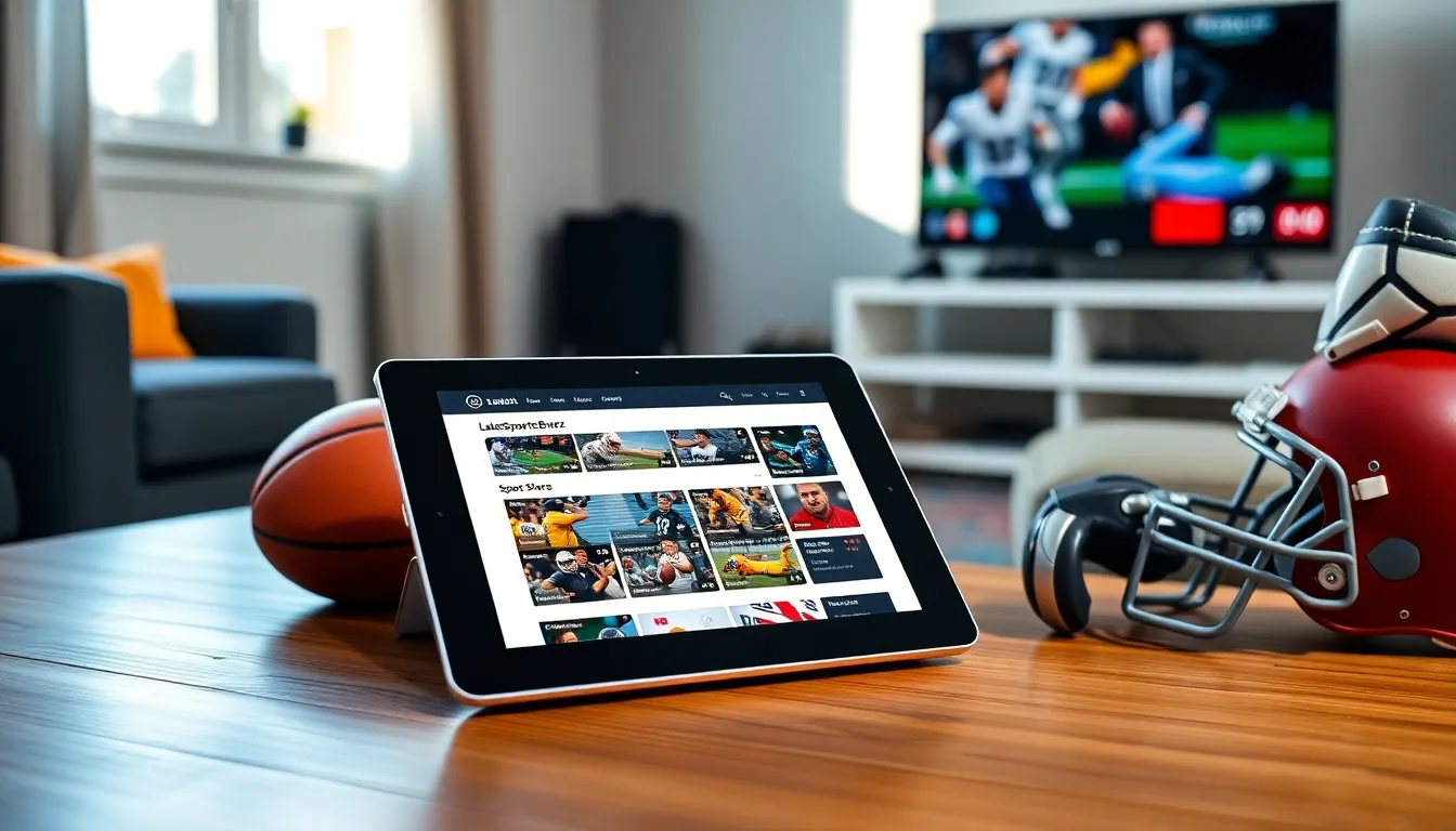 A digital device showing LatestSportsBuzz with live sports scores.