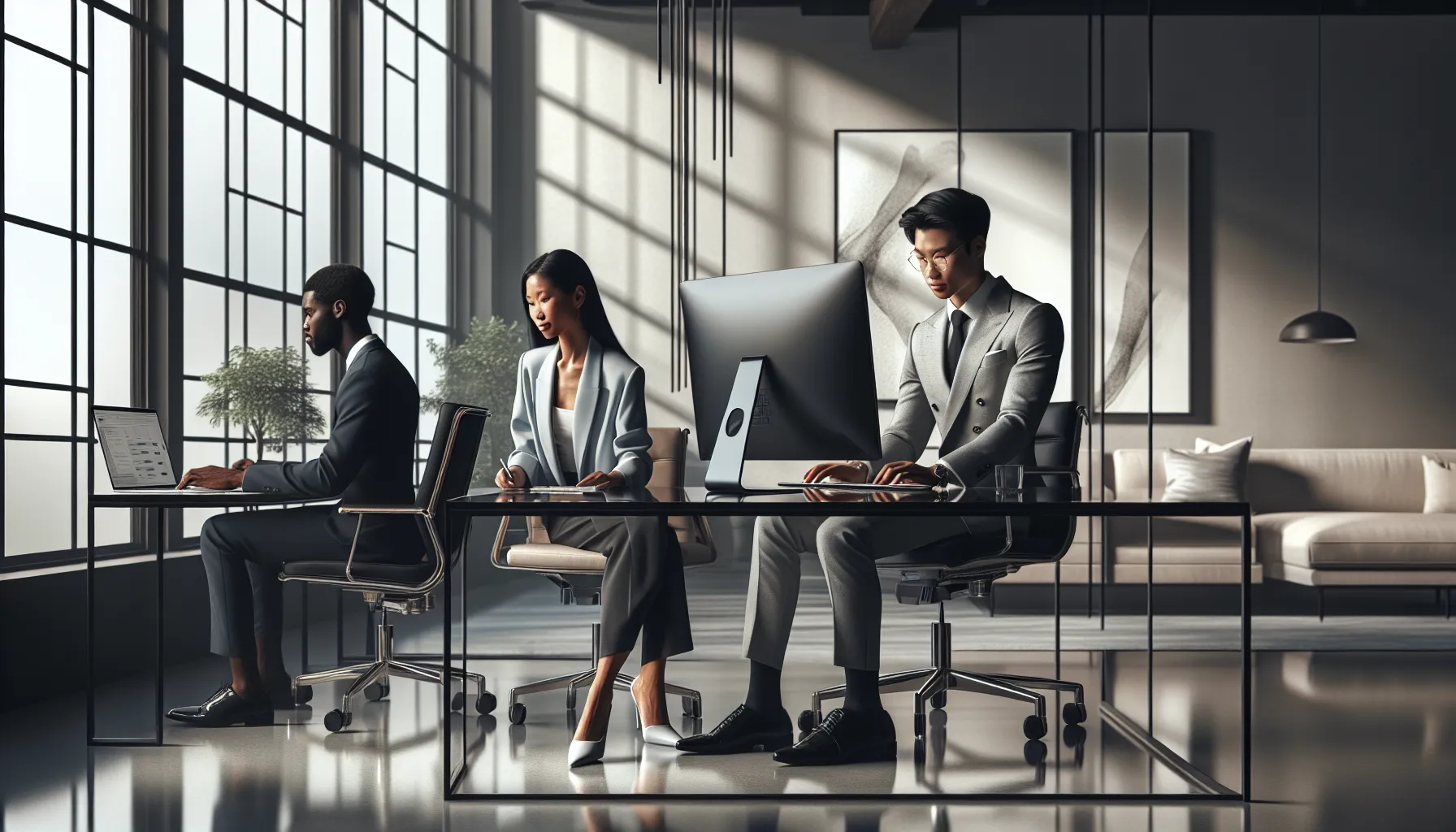 professionals using a contact form in a modern office setting.