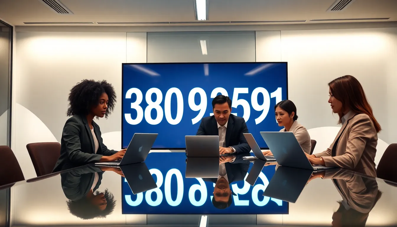 professionals collaborating over data analytics in a modern office setting.