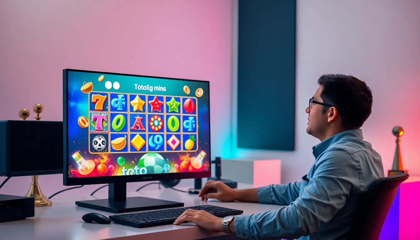 individual playing a Toto slot game on a modern desktop.