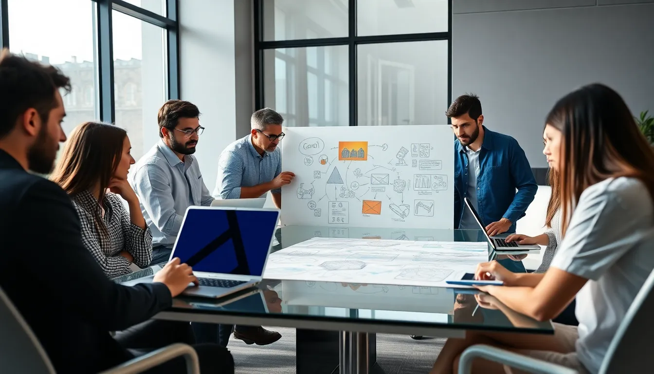 diverse team collaborating in a modern office setting.