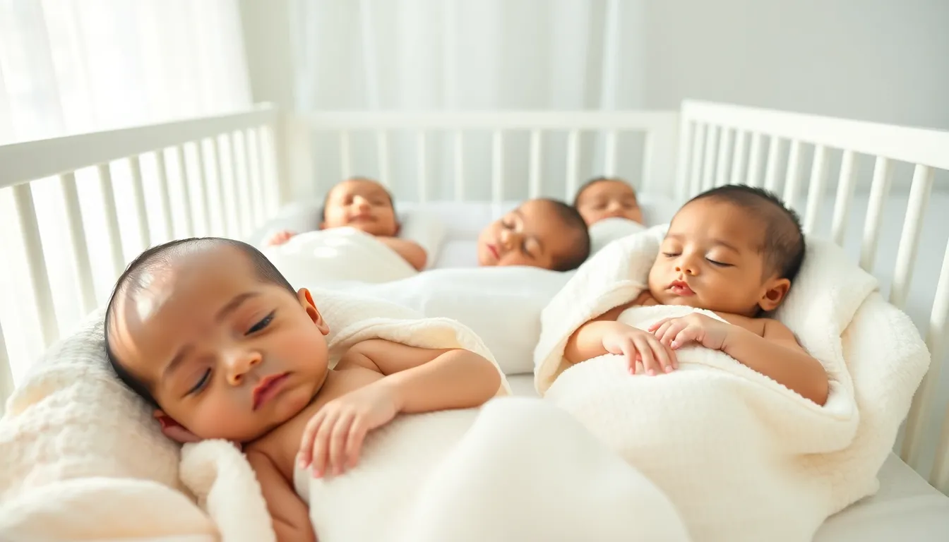 newborns in cribs showcasing diverse eye colors.