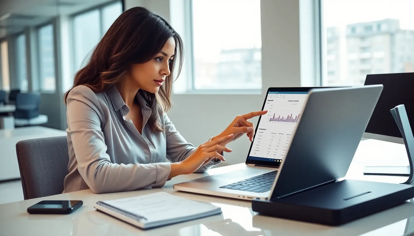 investigator analyzing phone number data in a modern office.