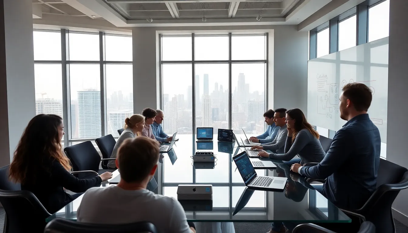 diverse software developers collaborating in a modern Chicago office.