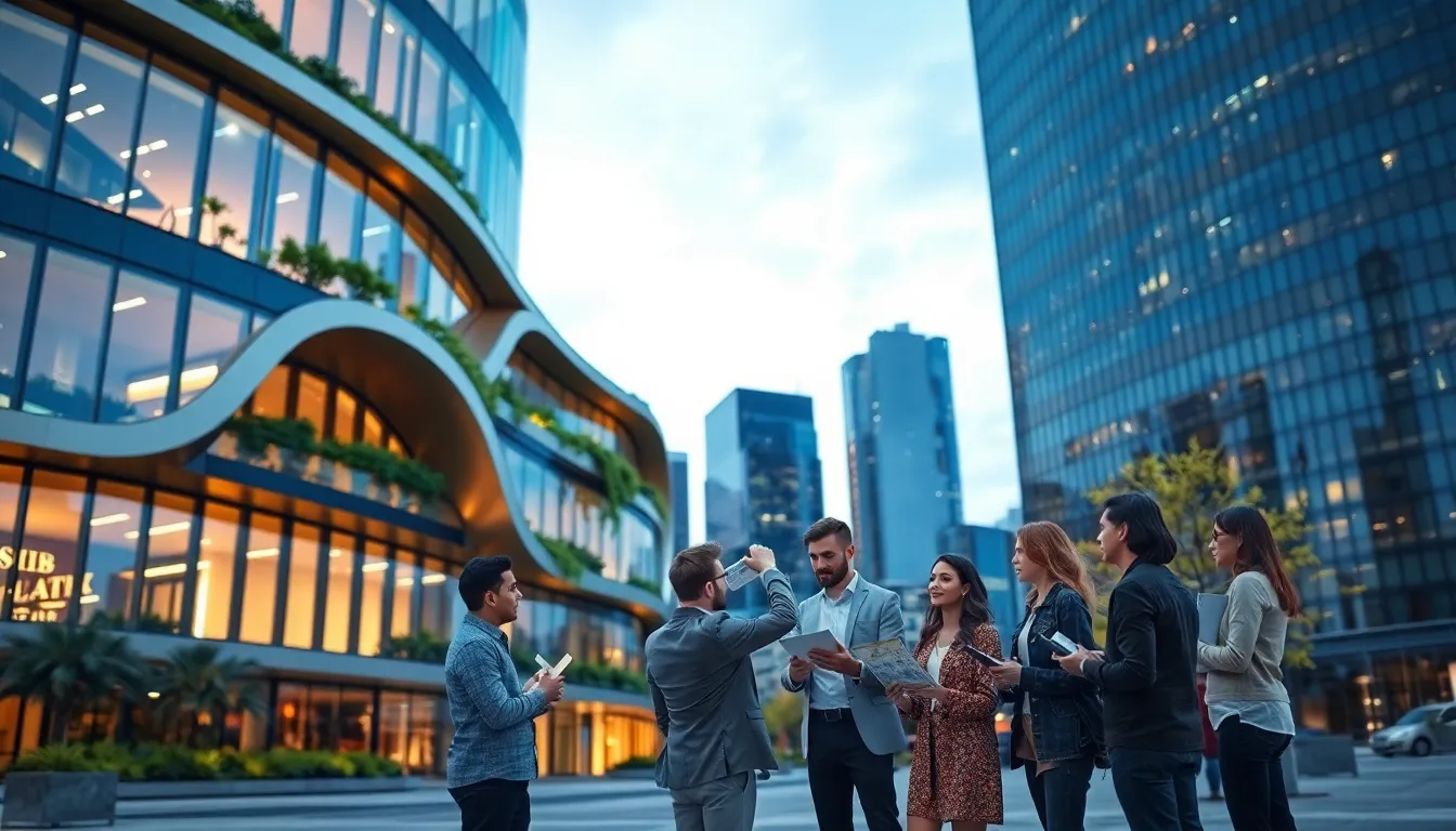 modern morph design building with architects discussing plans.