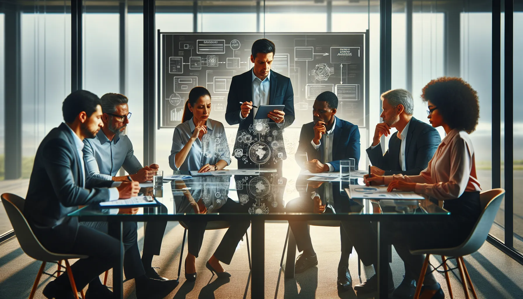 IT team discussing challenges of implementing EA4266F2 technology in a modern office.