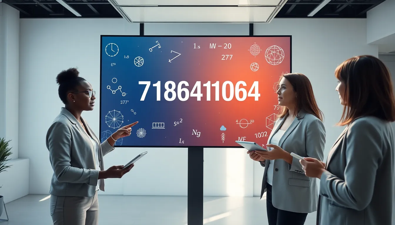 diverse professionals discussing the significance of the number 7168461064.