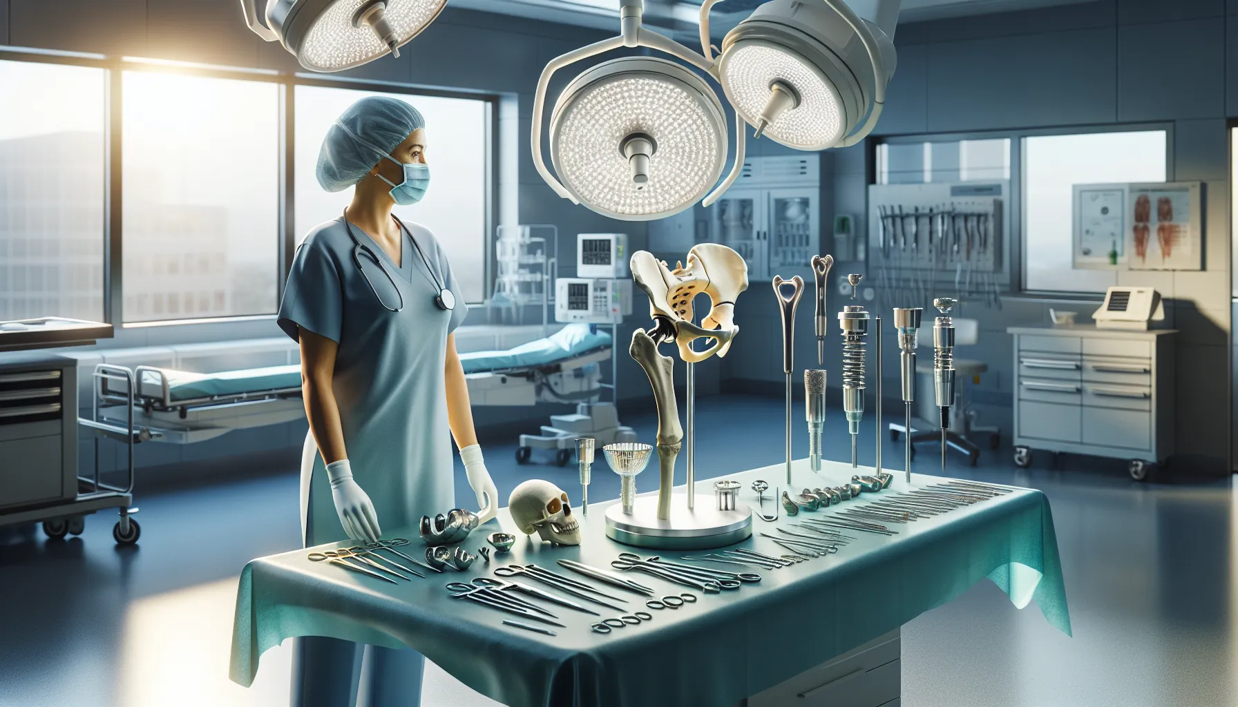 An orthopedic surgeon prepares for hip and knee replacement surgeries in a hospital.