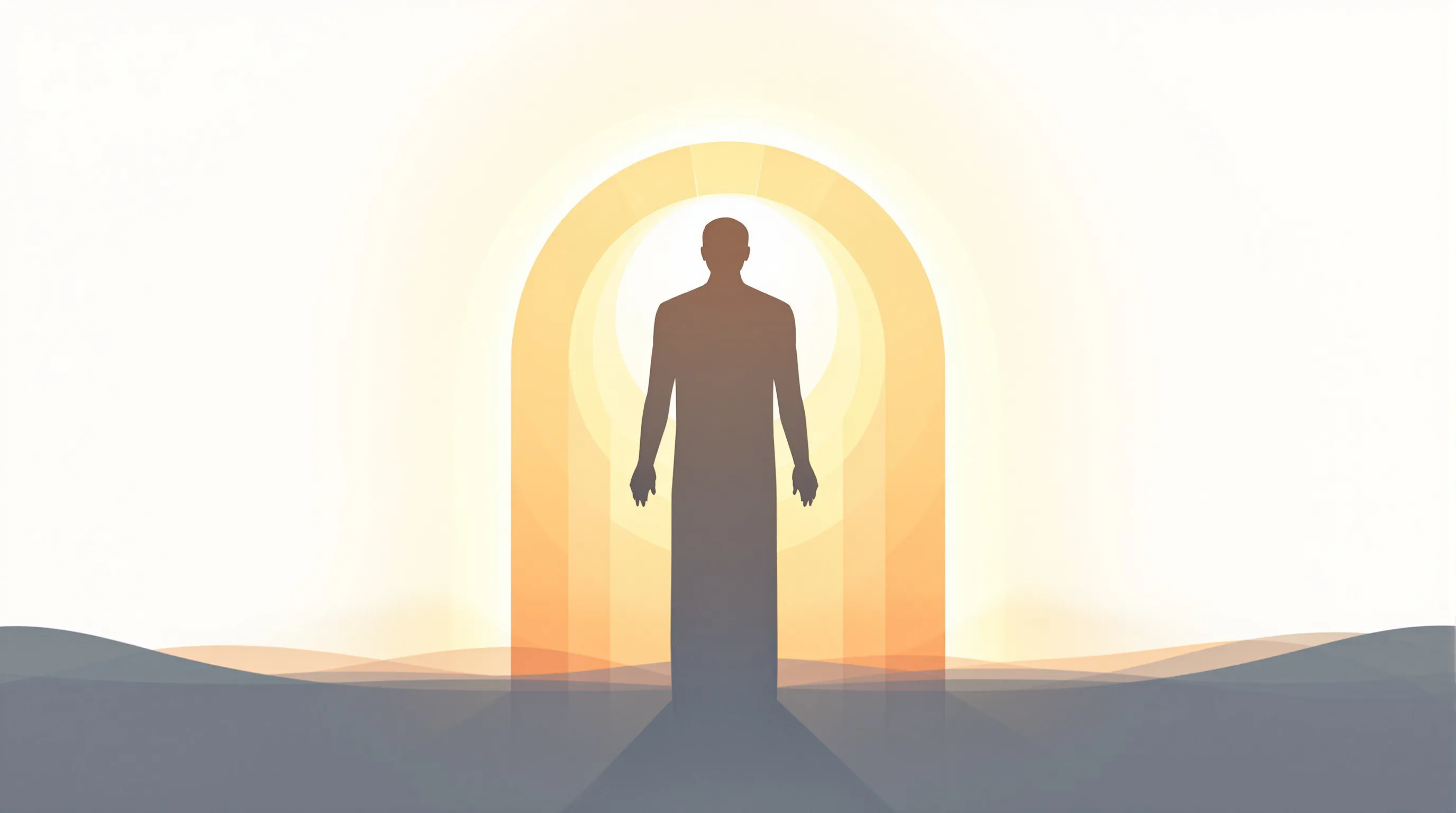 a person standing in morning light, protected by a glowing shield