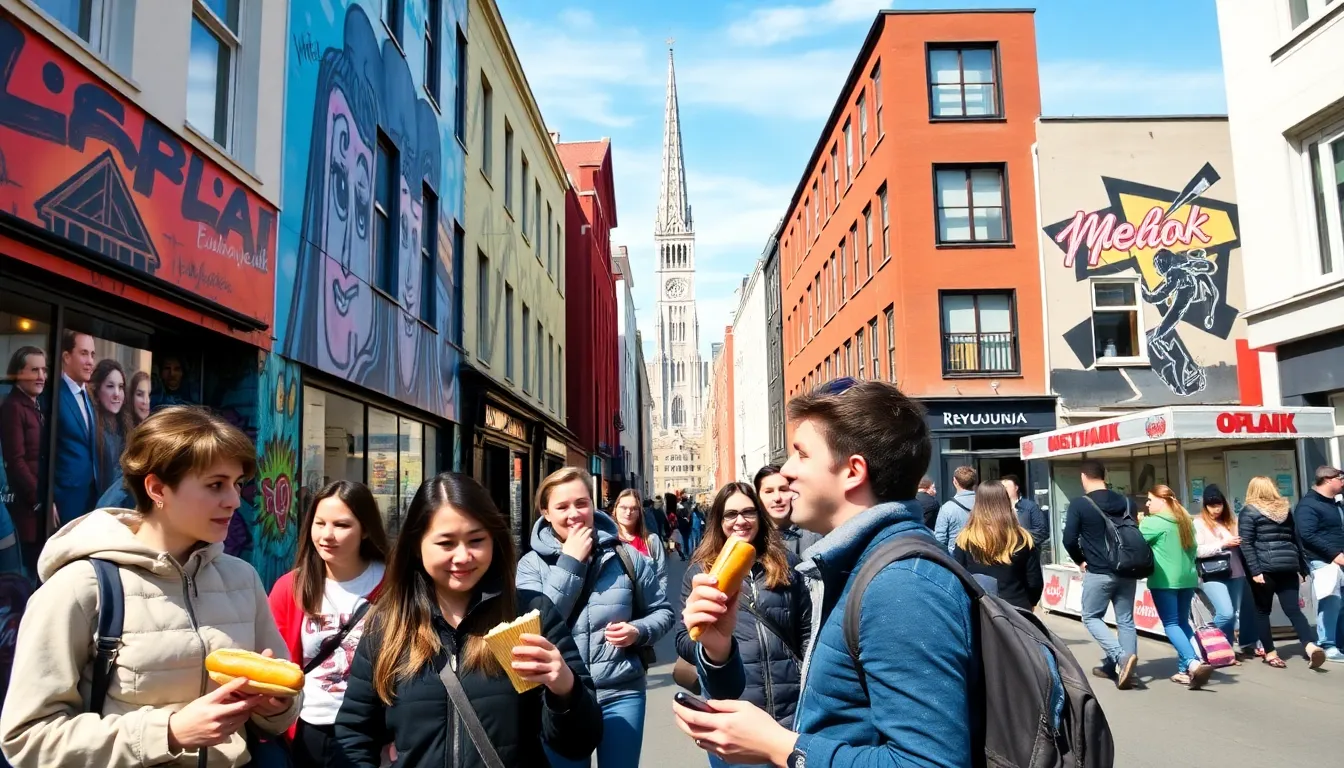 diverse travelers exploring Reykjavik's vibrant street art and shops.