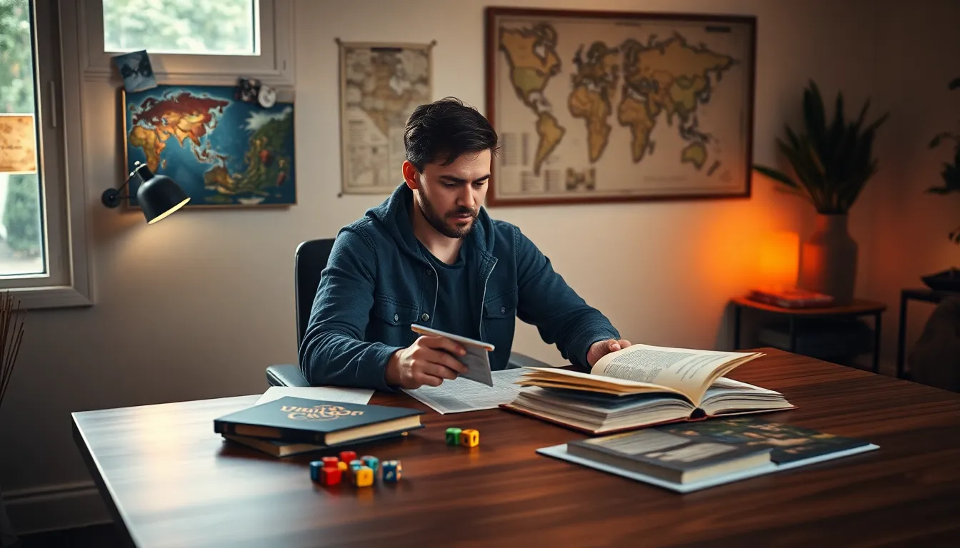 gamer engaged in a solo DnD adventure at a modern desk.