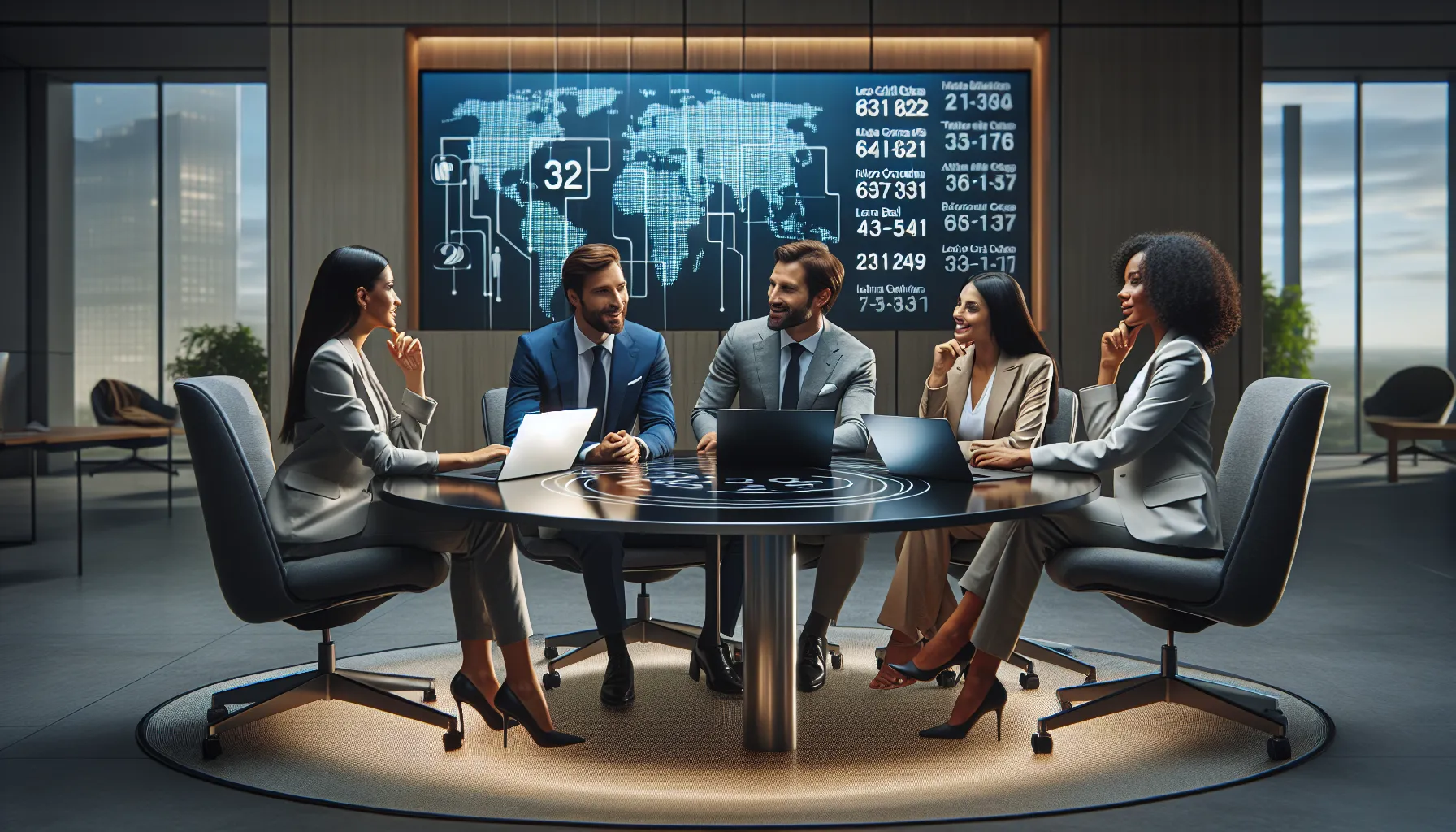 diverse team discussing phone number formats in a modern office.