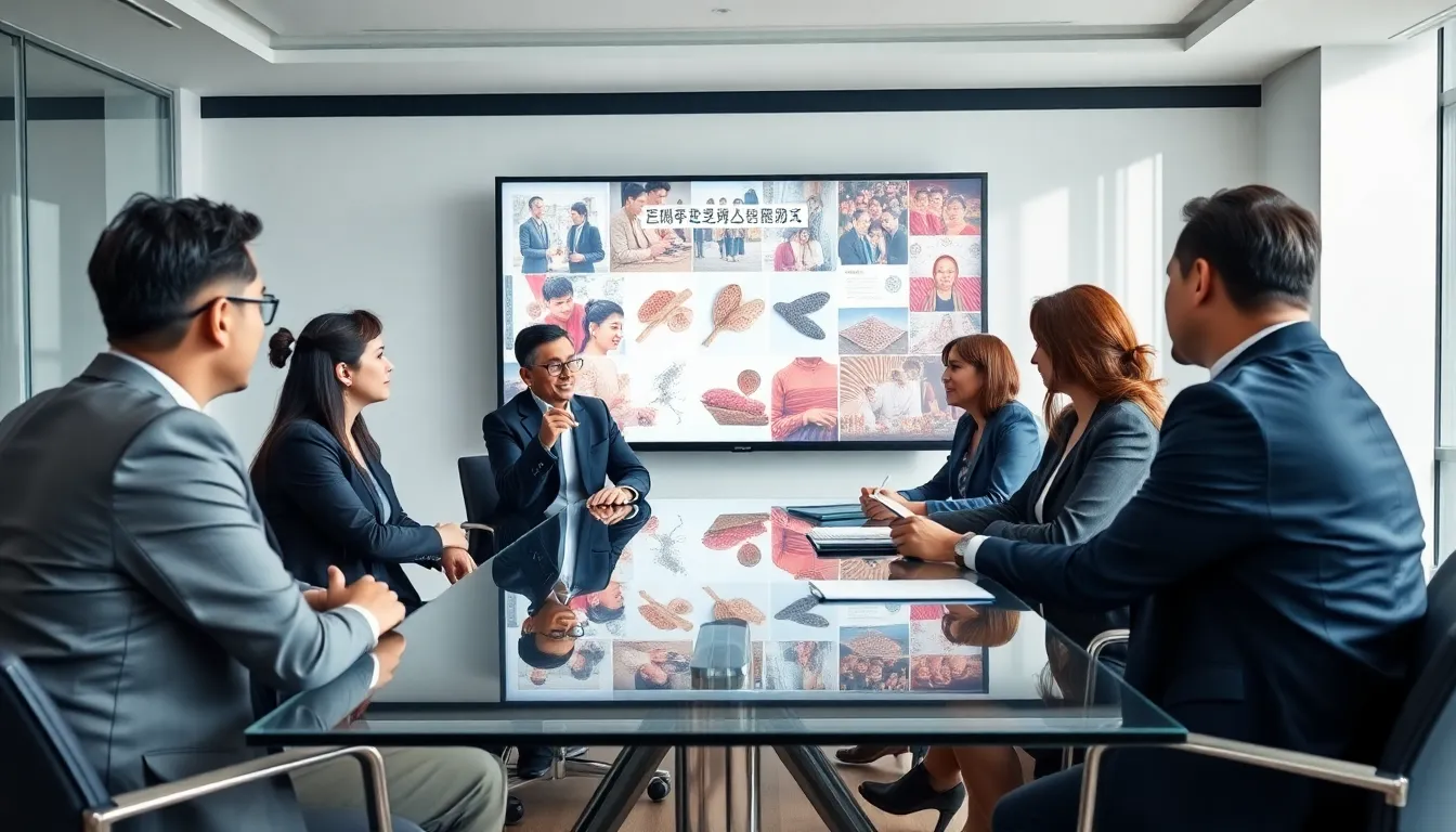 diverse team discussing cultural significance in a modern office.