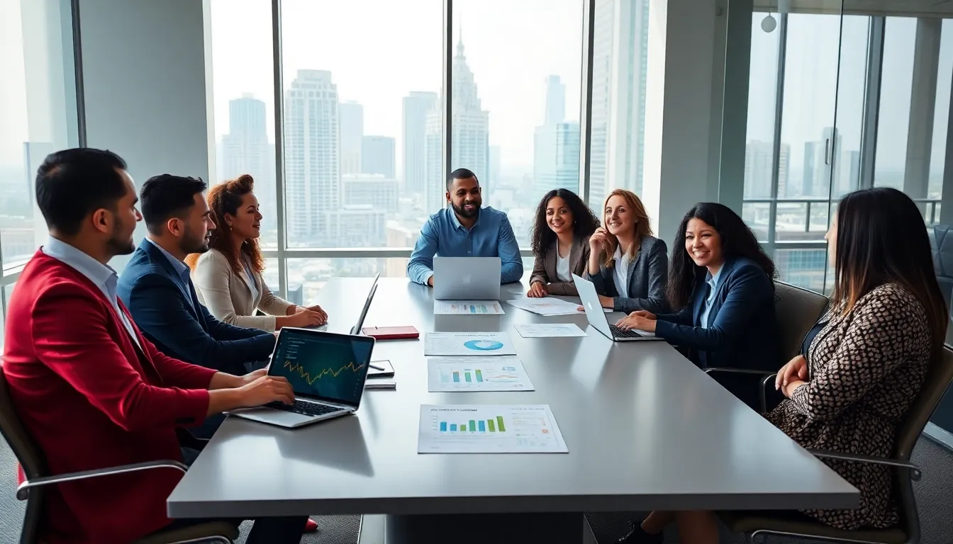 diverse team discussing sustainable energy solutions in a modern office.