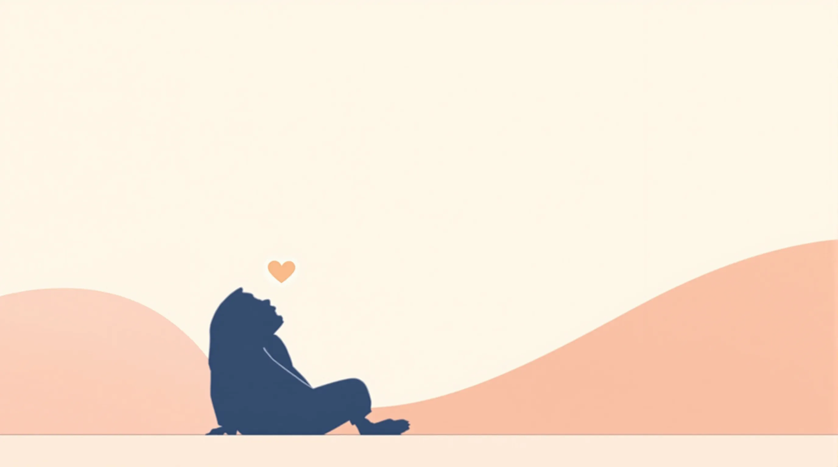 Minimalist silhouette of a person in calm pose with subtle heart glow.