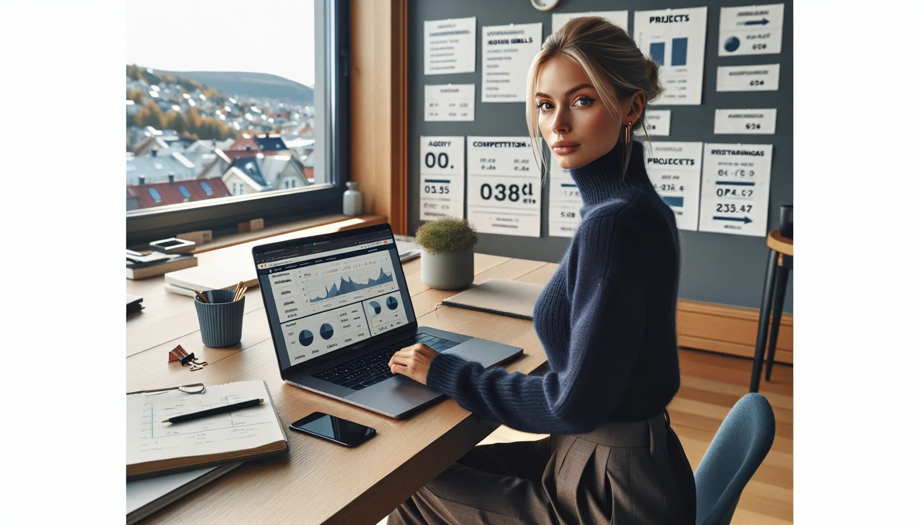 Norwegian marketer reviews digital marketing budget dashboard with nok rates and funnel.