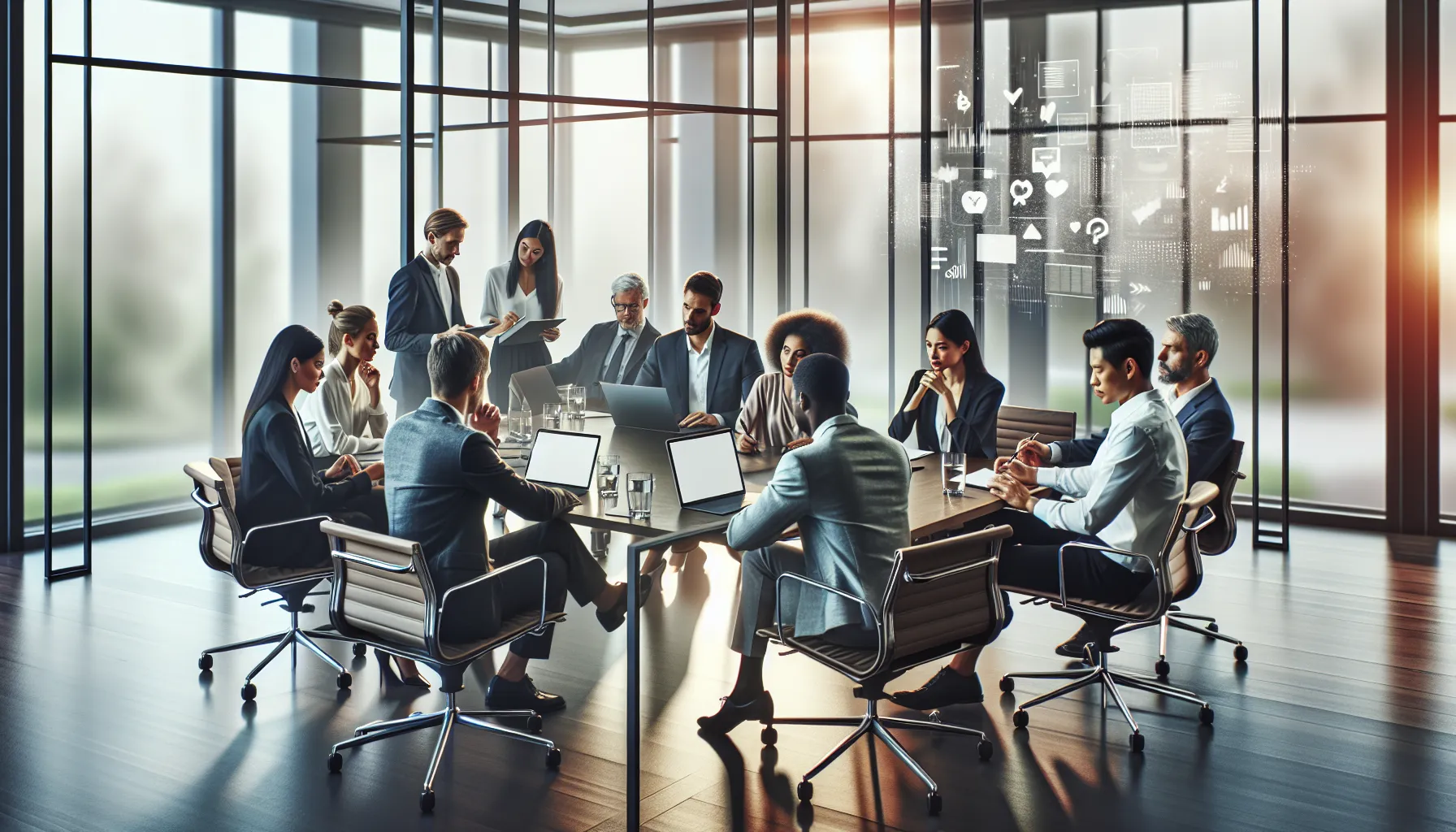 diverse team collaborating in a modern conference room.