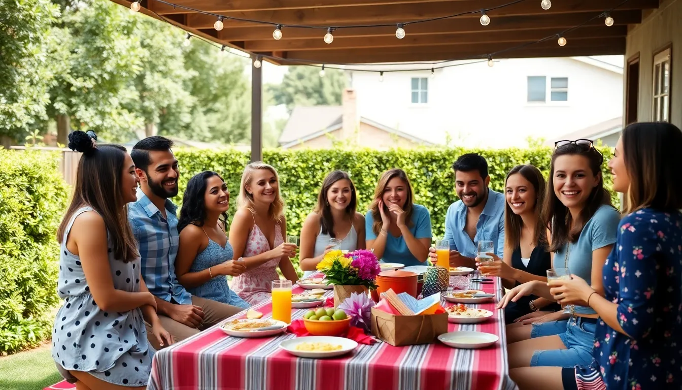 diverse friends enjoying a budget-friendly backyard gathering.
