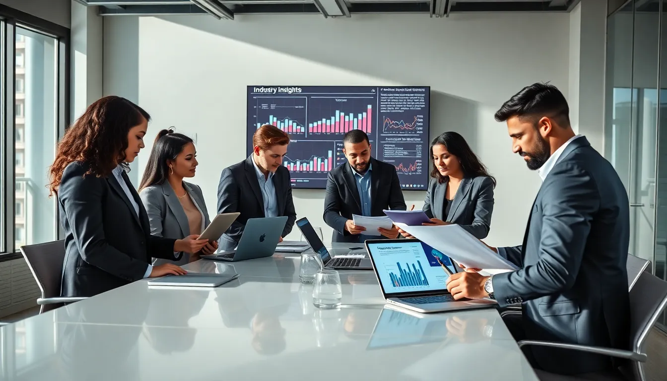 diverse professionals collaborating in a modern office setting.