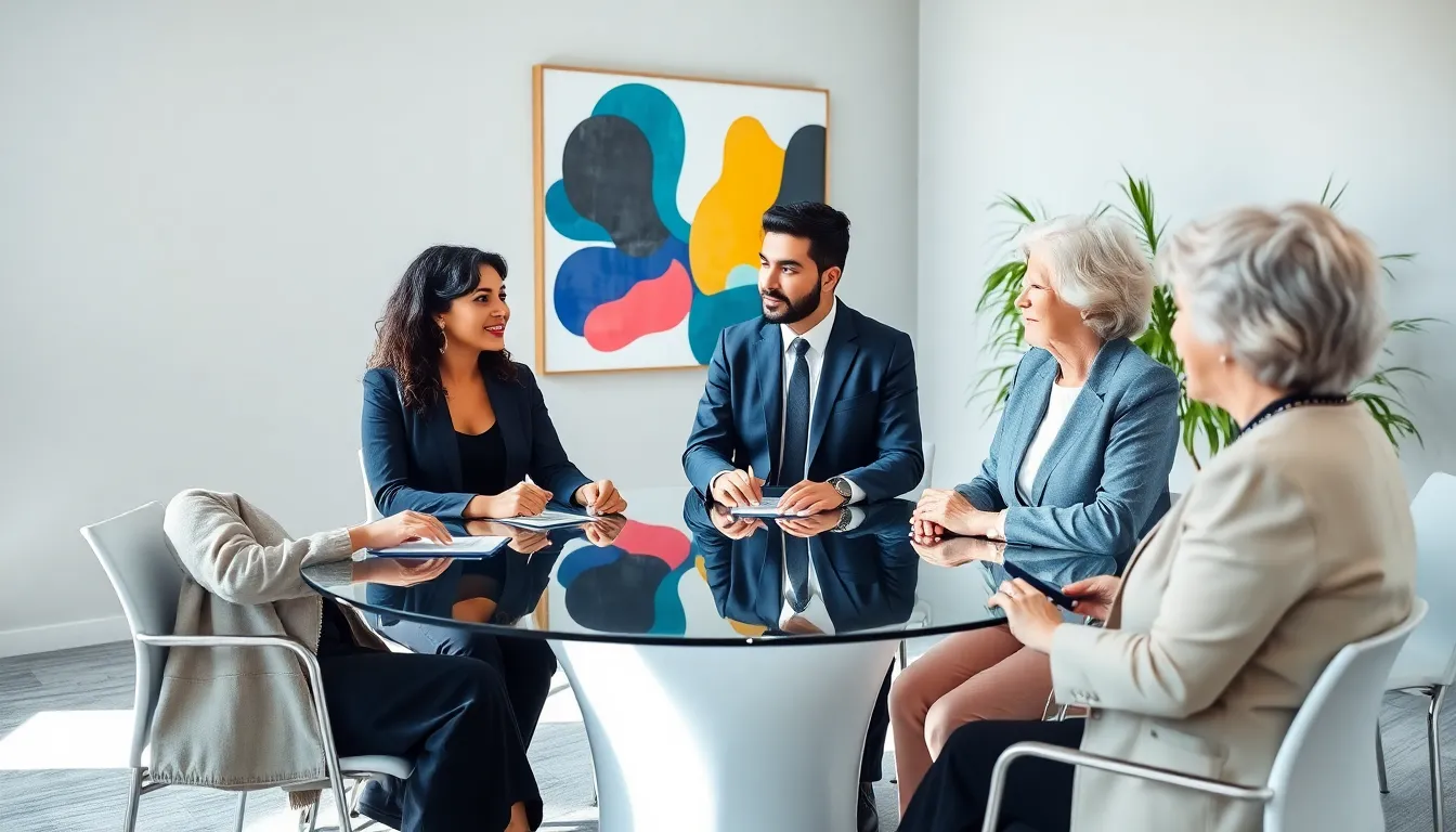 diverse team discussing cultural concepts in a modern office.