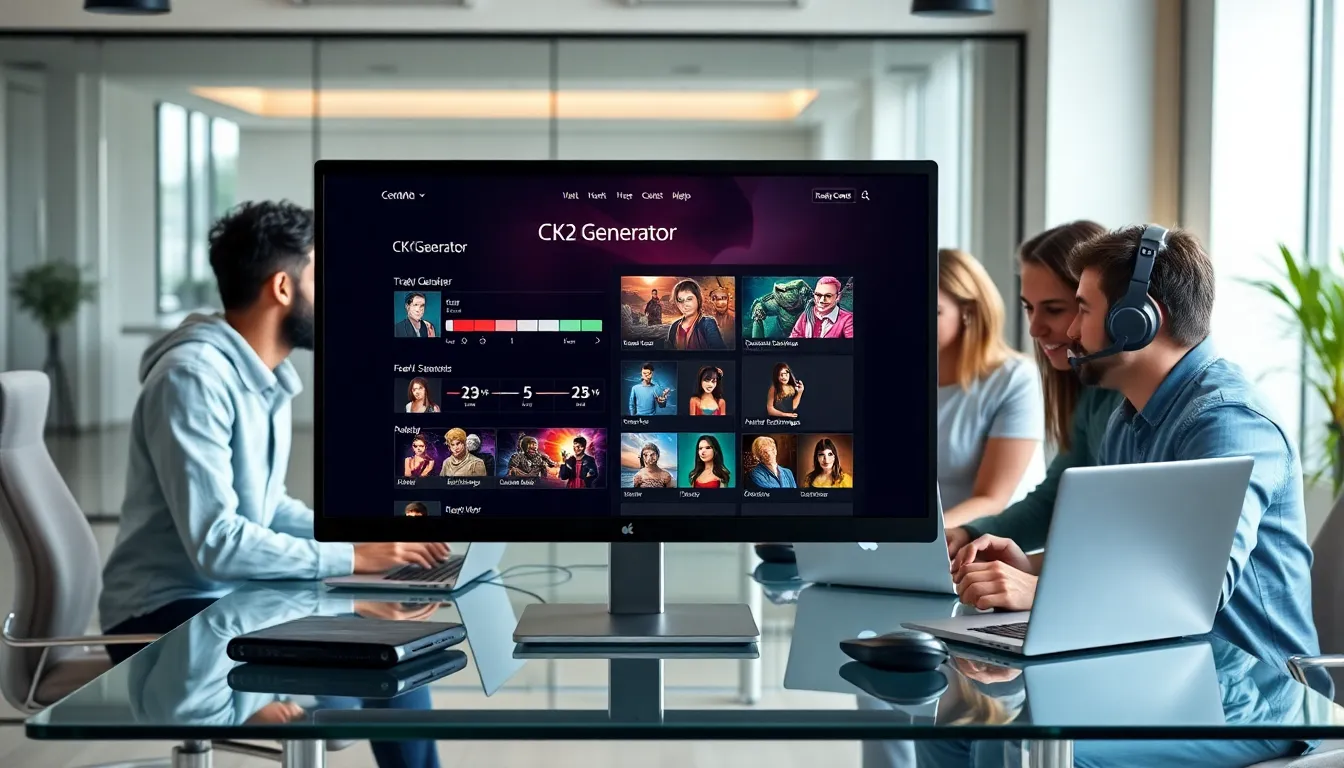 diverse gamers using CK2 Generator in a modern office setting.