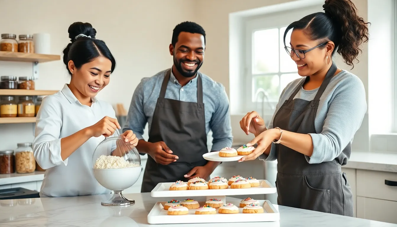 bakers collaborating in a bright, inviting kitchen.
