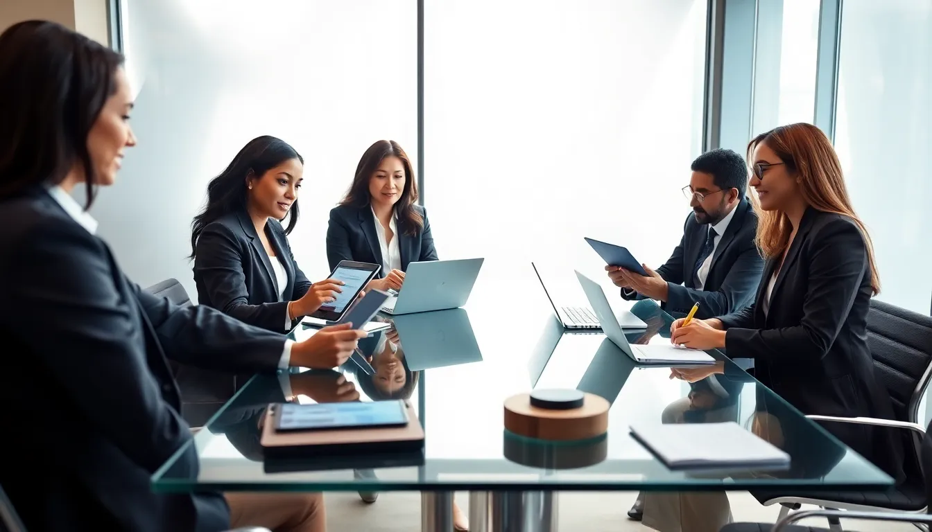 diverse team of legal technology lawyers collaborating in a modern office.