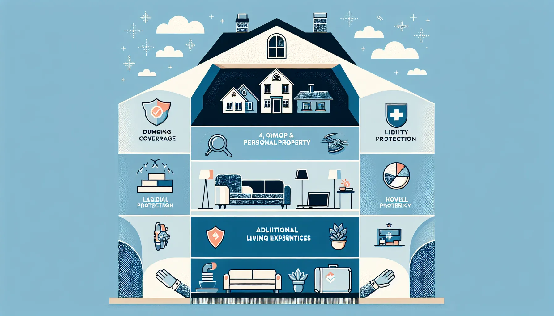 diagram of a house outlining four key homeowner insurance coverage areas
