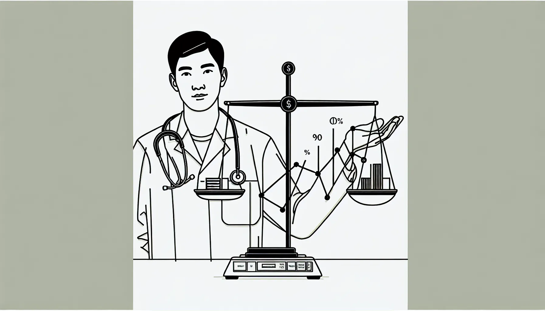Veterinarian beside a balance scale comparing base salary and production-based pay of ProSal Compensation For Veterinarians.