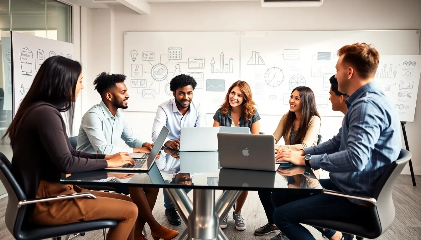 diverse team discussing outsourcing strategies in a modern office.