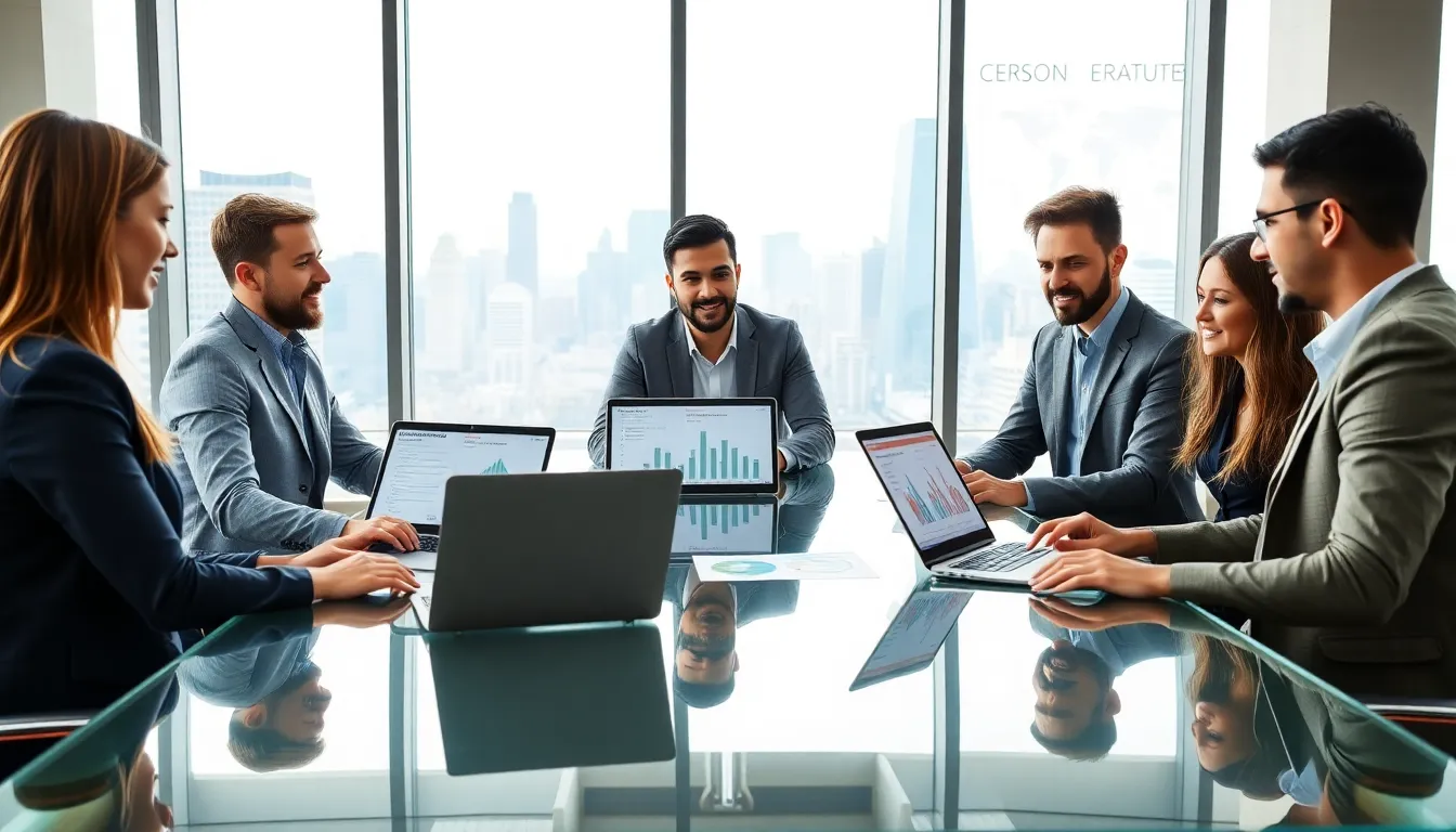 diverse team discussing Airbnb rental strategies in a modern office.