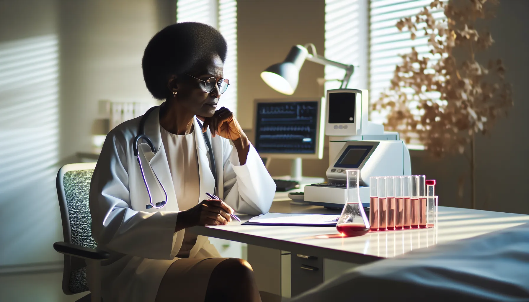 A doctor examining urine samples for signs of ureterohragia.