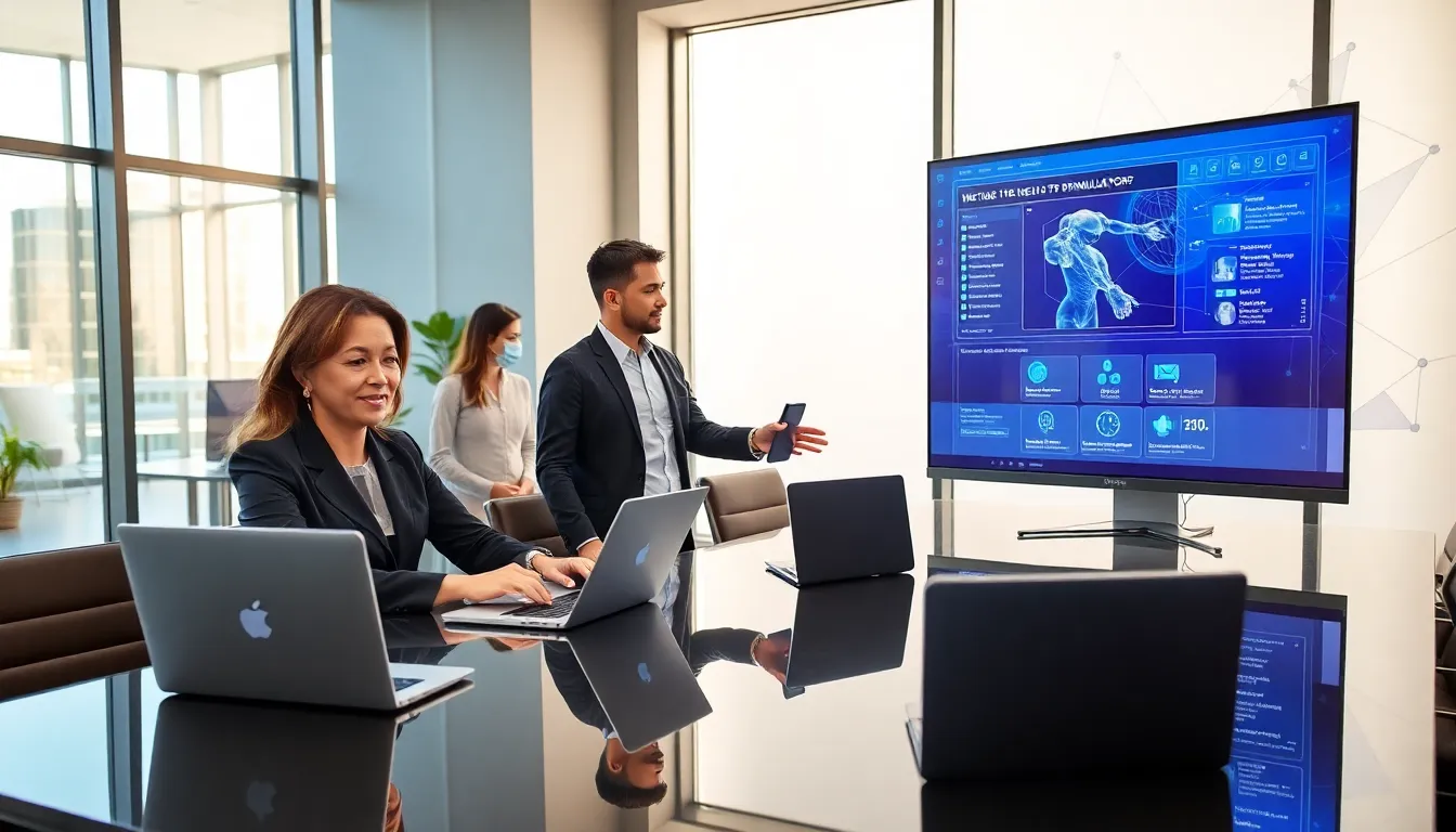 professionals collaborating in a modern office to set up Pblemulator software