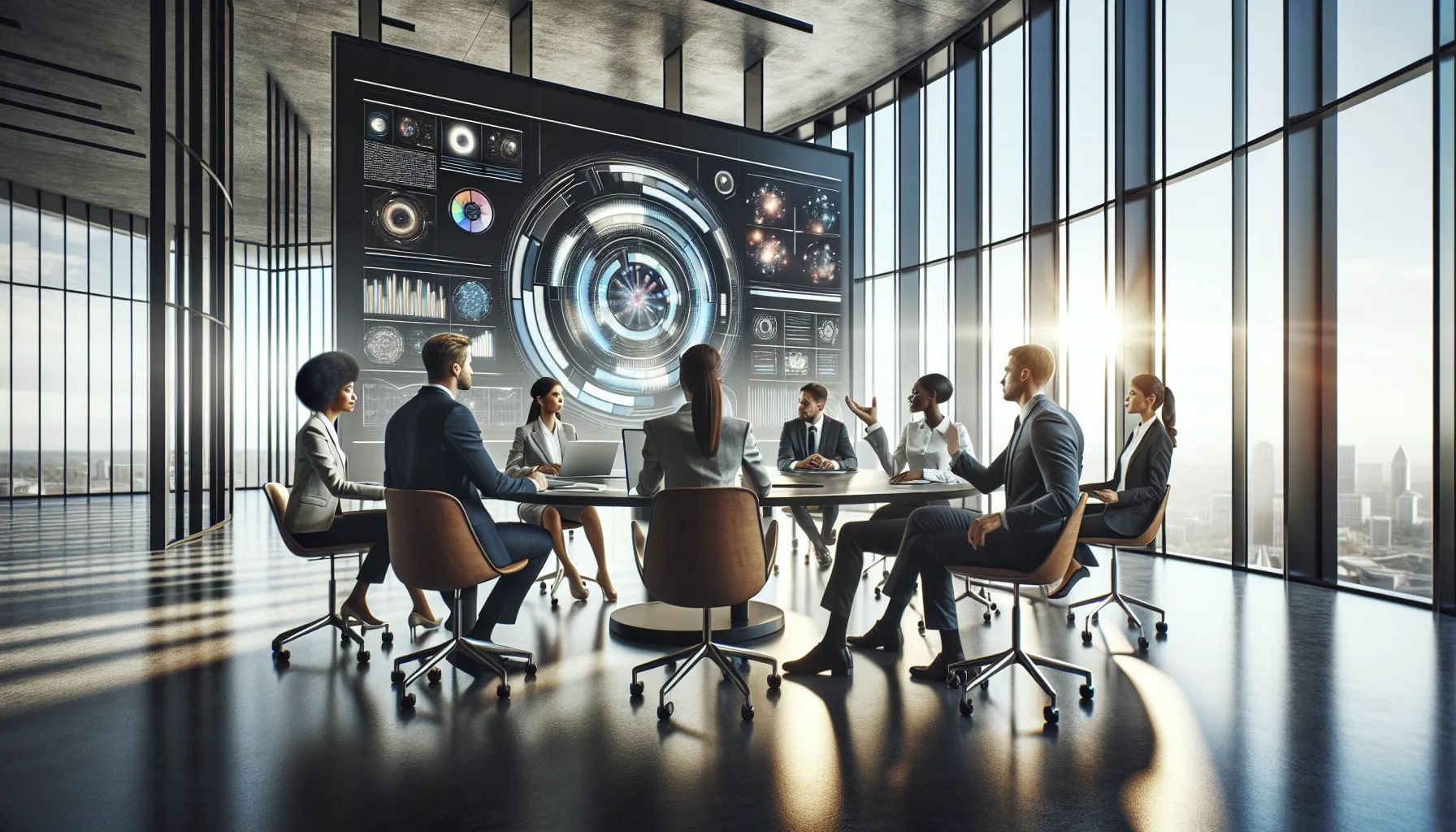 diverse professionals collaborating using innovative communication technology.