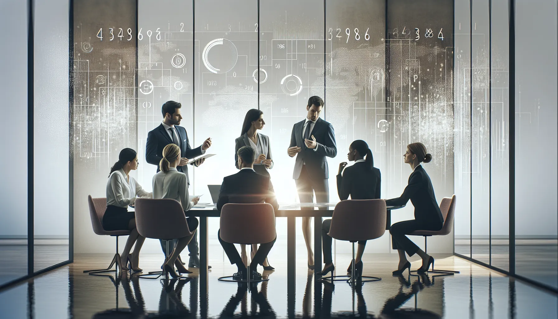 diverse professionals collaborating over data insights in a modern office.