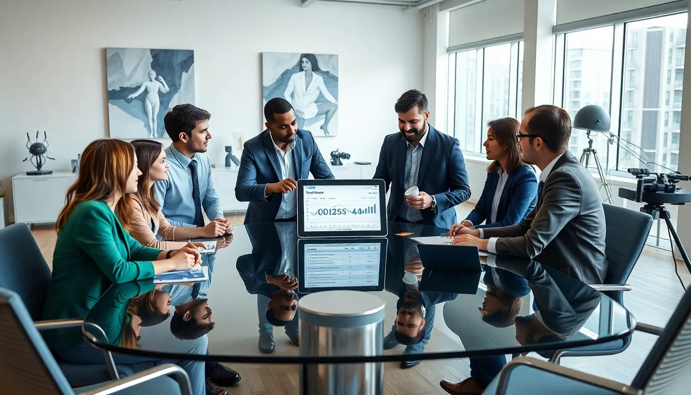 diverse team discussing unique identifier in a modern office.