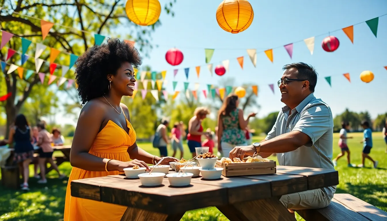 a group enjoying a budget-friendly outdoor celebration in a park.