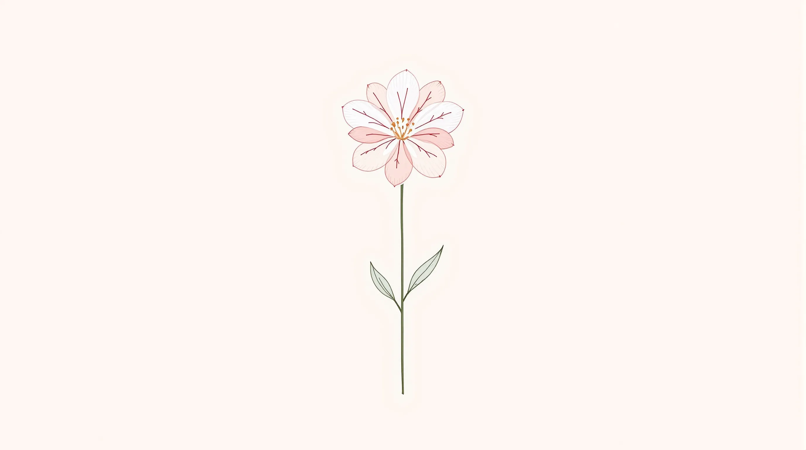 A simple pink flower with minimal details on a soft cream background.