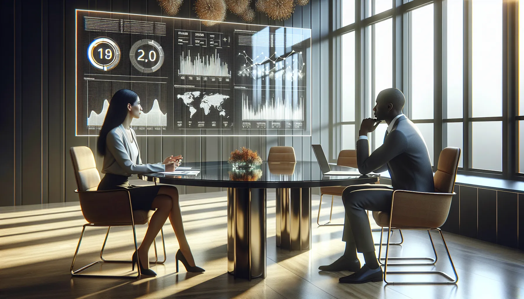 diverse professionals discussing data privacy in a modern office.